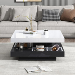 Btm 360 Rotating Coffee Table, High Gloss, Storage Compartments, Marble Effect, White - thumbnail 3