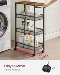 Songmics Vasagle 4-Tier Trolley, Space-Saving Kitchen Cart With Wheels, Steel Frame, Trolley For Small Spaces, Rustic Brown And Black - thumbnail 4
