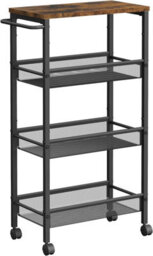 Songmics Vasagle 4-Tier Trolley, Space-Saving Kitchen Cart With Wheels, Steel Frame, Trolley For Small Spaces, Rustic Brown And Black - thumbnail 6