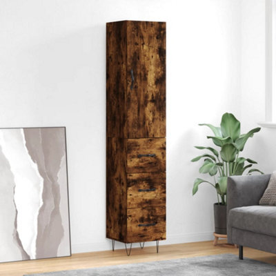 Berkfield Highboard Smoked Oak 34.5X34X180 Cm Engineered Wood - image 1