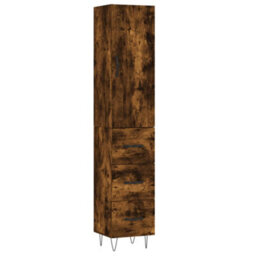 Berkfield Highboard Smoked Oak 34.5X34X180 Cm Engineered Wood - thumbnail 2