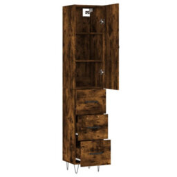 Berkfield Highboard Smoked Oak 34.5X34X180 Cm Engineered Wood - thumbnail 4
