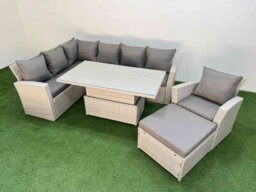 Fimous 8 Seat Rattan Outdoor Garden Furniture Corner Sofa Set Adjustable Lifting Dining Or Coffee Table Set With Footstool - thumbnail 2