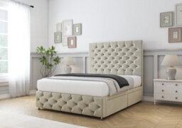 "Comfort Florida Cream Plush Divan Bed Base 2 Drawers Right Side - 26"" Strutted  & 12"" Footboard 6' Super King" - thumbnail 4