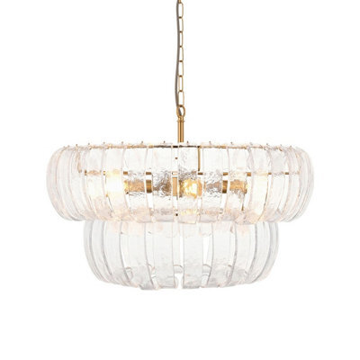 Luminosa Lighting Luminosa Montrose Pendant Ceiling Light Brushed Aged Brass Plate & Handmade Clear Textured Glass 6X E14 - image 1