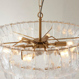 Luminosa Lighting Luminosa Montrose Pendant Ceiling Light Brushed Aged Brass Plate & Handmade Clear Textured Glass 6X E14 - thumbnail 5