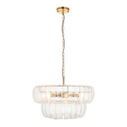 Luminosa Lighting Luminosa Montrose Pendant Ceiling Light Brushed Aged Brass Plate & Handmade Clear Textured Glass 6X E14 - thumbnail 6