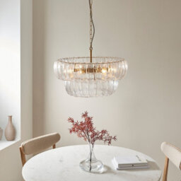 Luminosa Lighting Luminosa Montrose Pendant Ceiling Light Brushed Aged Brass Plate & Handmade Clear Textured Glass 6X E14 - thumbnail 4