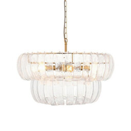 Luminosa Lighting Luminosa Montrose Pendant Ceiling Light Brushed Aged Brass Plate & Handmade Clear Textured Glass 6X E14