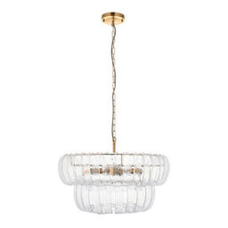 Luminosa Lighting Luminosa Montrose Pendant Ceiling Light Brushed Aged Brass Plate & Handmade Clear Textured Glass 6X E14 - thumbnail 7