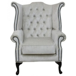 Chesterfield High Back Wing Chair Pastiche Chalk Velvet In Queen Anne Style - thumbnail 2