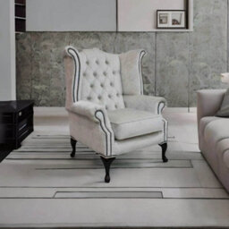 Chesterfield High Back Wing Chair Pastiche Chalk Velvet In Queen Anne Style - thumbnail 3
