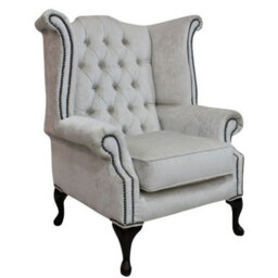 Chesterfield High Back Wing Chair Pastiche Chalk Velvet In Queen Anne Style - thumbnail 1