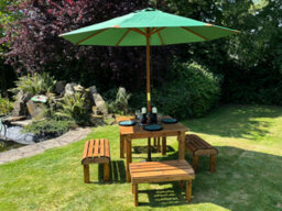 Charles Taylor Knights Wooden Garden 4 Seat Square Dining Table Bench Set Green - thumbnail 1