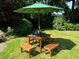 Charles Taylor Knights Wooden Garden 4 Seat Square Dining Table Bench Set Green - thumbnail 2