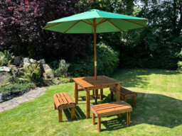 Charles Taylor Knights Wooden Garden 4 Seat Square Dining Table Bench Set Green - thumbnail 3