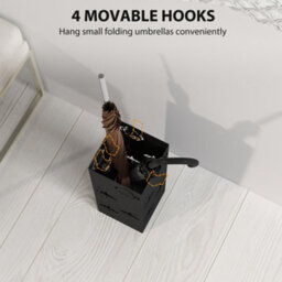Homcom Decorative Umbrella Holder W/ Drip Tray 4 Hooks For Entryway Black - thumbnail 5
