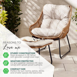 Furniturebox Tahiti Comfy Garden Lounger Chair + Footstool Grey Rattan - Wicker Outdoor Patio Deck Egg Sun Lounge Garden Chair - thumbnail 8