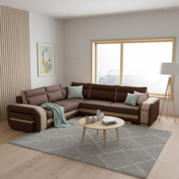 Assan Corner Sofa Bed With Ottoman Wooden Frame Wave Spring Foam Loose Pillows Brown And Beige Left Side - thumbnail 3