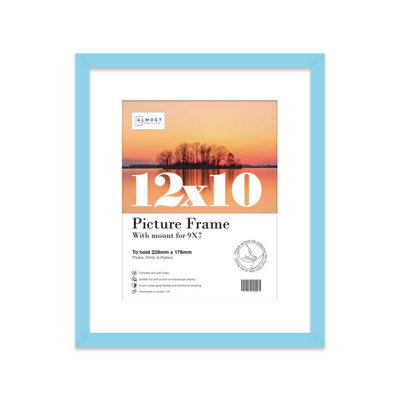 "12X10"" Light Blue Frame With Mount For 9X7"" Pictures 20mm Thin Edge Portrait And Landscape Display With Wall Hooks And Kickstand" - image 1