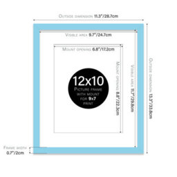 "12X10"" Light Blue Frame With Mount For 9X7"" Pictures 20mm Thin Edge Portrait And Landscape Display With Wall Hooks And Kickstand" - thumbnail 2