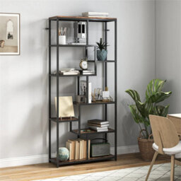 Industrial Bookcase 7-Tier Bookshelf Shelving Unit Rustic Brown Black - thumbnail 3
