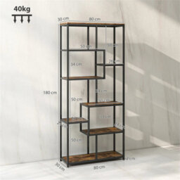 Industrial Bookcase 7-Tier Bookshelf Shelving Unit Rustic Brown Black - thumbnail 2