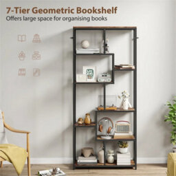 Industrial Bookcase 7-Tier Bookshelf Shelving Unit Rustic Brown Black - thumbnail 5