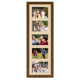 AK Frames 26X8 Dark Oak Modern Multi Photo Frame With Ivory Mount - Holds 5 Apertures (5X) 6X4 Photos - thumbnail 1