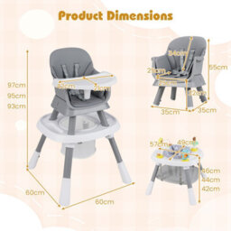 Gainoom 16-In-1 Grey Convertible Baby High Chair Multifunctional Kids Chair - thumbnail 2