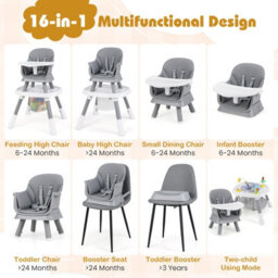 Gainoom 16-In-1 Grey Convertible Baby High Chair Multifunctional Kids Chair - thumbnail 6