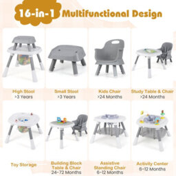 Gainoom 16-In-1 Grey Convertible Baby High Chair Multifunctional Kids Chair - thumbnail 5