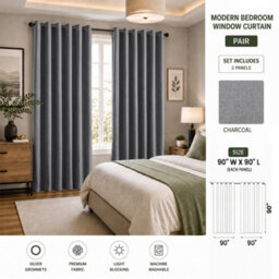 Aspire Homeware Charcoal Linen 100% Blackout Curtain Thermal Insulated Eyelet Curtain Pair (W)228Cm X (D)228Cm With Tie Back - thumbnail 7