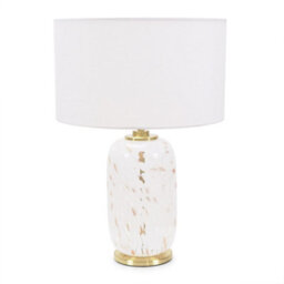 Valuelights India Gold Metal And White Confetti Glass Table Lamp With White Drum Lampshade - Led Bulb Included - thumbnail 2