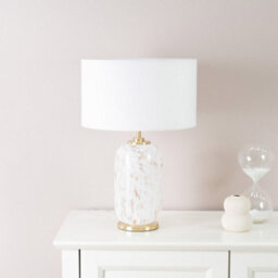 Valuelights India Gold Metal And White Confetti Glass Table Lamp With White Drum Lampshade - Led Bulb Included - thumbnail 3