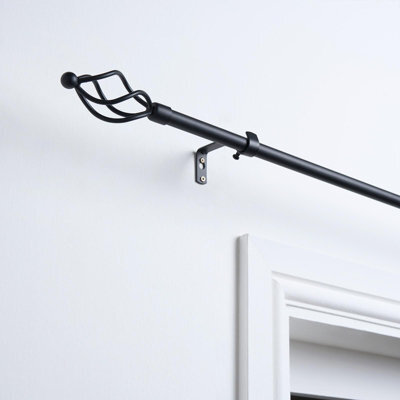 OHS Curtain Pole Extendable Metal Finnials Twist End Rings Rod Fittings, Black - image 1