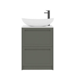 Royal Bathrooms Royal Bathroom Elmore 600mm Matt Green Freestanding Bathroom Vanity Unit 2 Drawer Plain White Worktop With Cesar Basin - thumbnail 7