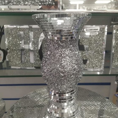 Biznest 30Cm Sparkle Diamond Crushed Crystal Sparkly Silver Mirrored Floor Vase Style 052