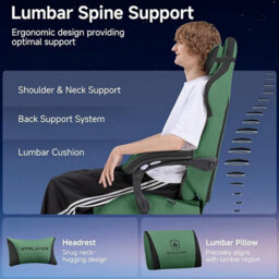 Gtplayer Gaming Chair Fabric, High Back Computer Chairs With Footrest For Adults, Ergonomic Pc Chair For Home Office, Green - thumbnail 4