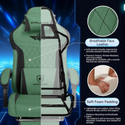 Gtplayer Gaming Chair Fabric, High Back Computer Chairs With Footrest For Adults, Ergonomic Pc Chair For Home Office, Green - thumbnail 8
