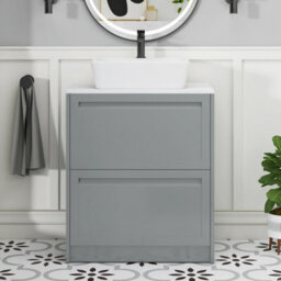 Royal Bathrooms Royal Bathroom Elmore 700mm Matt Pebble Grey Freestanding Countertop Bathroom Vanity Unit 2 Drawer With Cube Basin - thumbnail 4