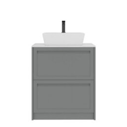 Royal Bathrooms Royal Bathroom Elmore 700mm Matt Pebble Grey Freestanding Countertop Bathroom Vanity Unit 2 Drawer With Cube Basin - thumbnail 7