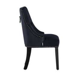 Life Interiors Set Of 2 Black Velvet Dining Chairs Ergonomic Scoop Knockerback & Button Tufted Wood Legs - thumbnail 3
