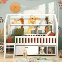 Btm Household Teen Bed 90X190Cm With Storage Drawers, Anti-Fall Railings, White - thumbnail 5