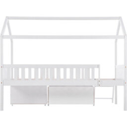 Btm Household Teen Bed 90X190Cm With Storage Drawers, Anti-Fall Railings, White - thumbnail 9