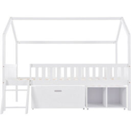 Btm Household Teen Bed 90X190Cm With Storage Drawers, Anti-Fall Railings, White - thumbnail 8