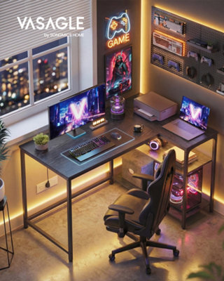 Vasagle Corner Computer Desk With Adjustable Storage Shelves, L Shaped Gaming Table For Office, Black - image 1