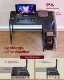 Vasagle Corner Computer Desk With Adjustable Storage Shelves, L Shaped Gaming Table For Office, Black - thumbnail 3