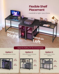 Vasagle Corner Computer Desk With Adjustable Storage Shelves, L Shaped Gaming Table For Office, Black - thumbnail 4