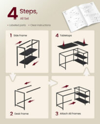 Vasagle Corner Computer Desk With Adjustable Storage Shelves, L Shaped Gaming Table For Office, Black - thumbnail 7